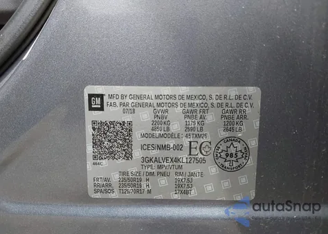 2019 GMC Terrain Slt из США, поврежденный, VIN 3GKALVEX4KL127505